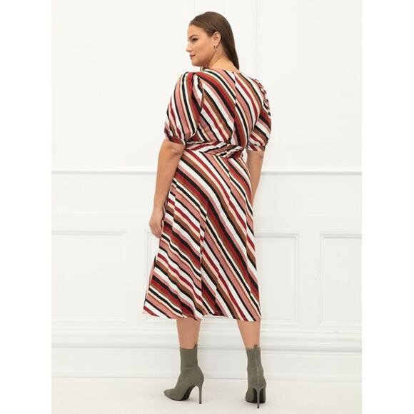 Eloquii Elements Womens Dress Sz 20 Plus Size Striped Midi Faux Wrap Tie Waist - Picture 3 of 8